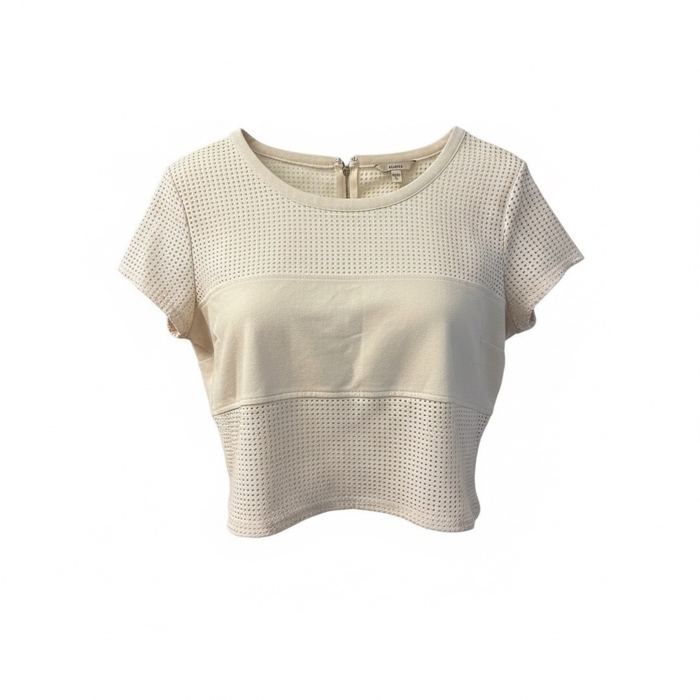 GUESS White Perforated Mesh Faux Leather Crop Top Zipper Size XL Y2K 90s Sporty‎